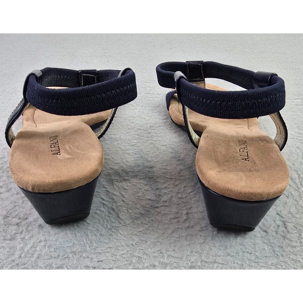 Alfani Size 10 Navy Blue T-Strap Wedge Sandals Comfort Slip-On Stretch Slingback - Picture 3 of 8